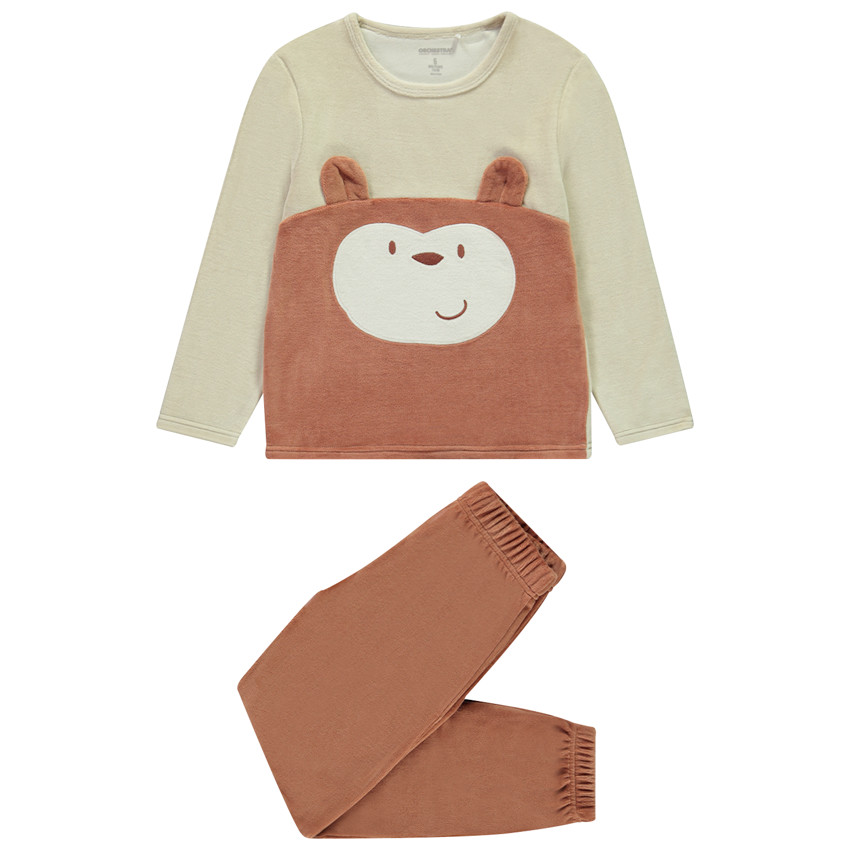 Set van 2-delig fluweel pyjama met aapmotief voor jongens 