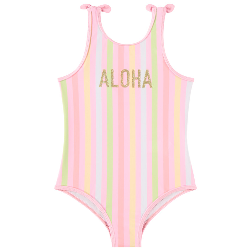 Maillot de bain 1 pièce à rayures et nœuds fantaisie pour fille  
