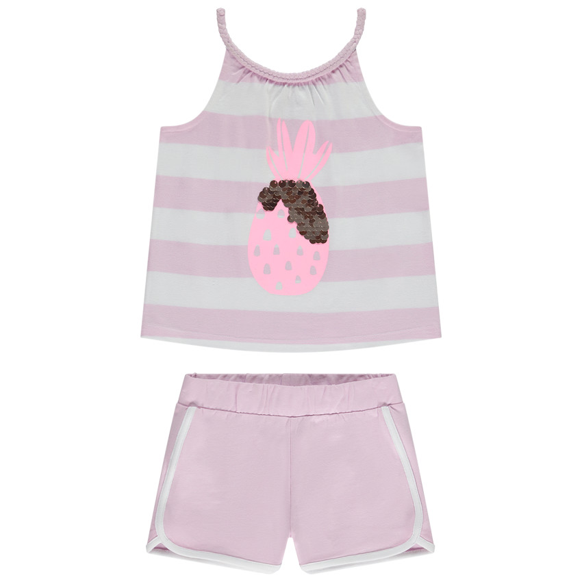 Ensemble débardeur rayé fantaisie à sequins + short pour fille 