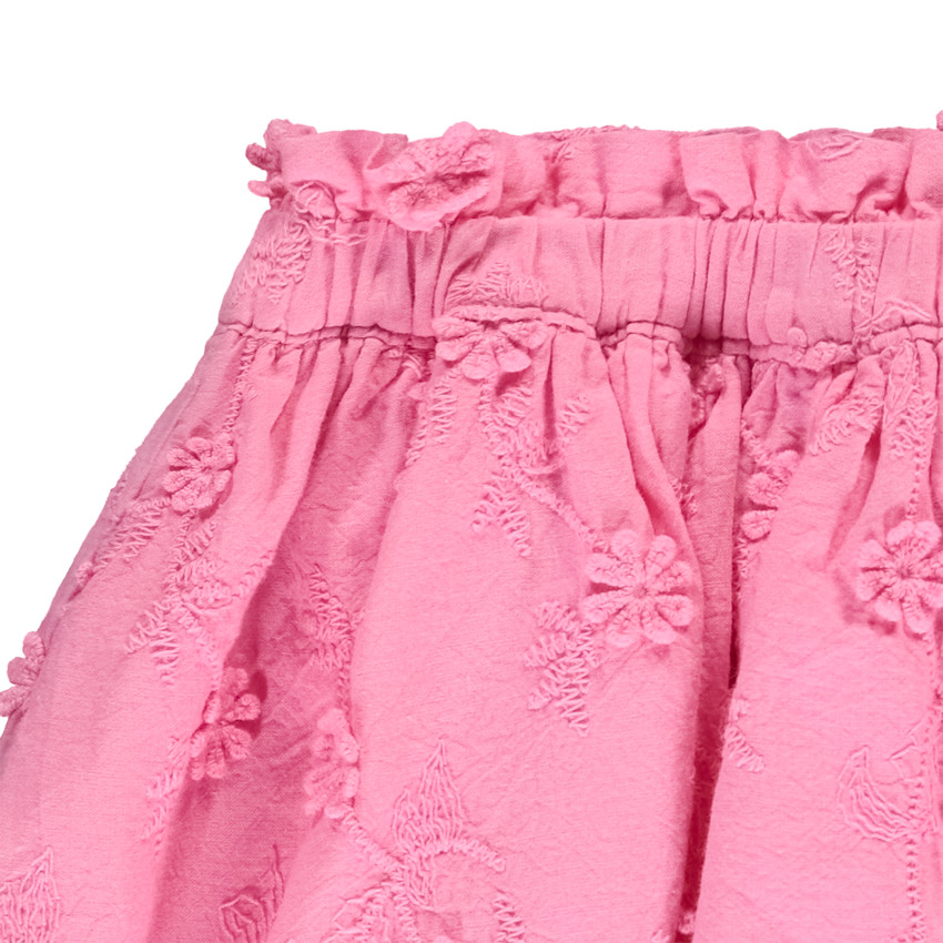 Jupe courte en voile rose et broderie anglaise pour bébé fille  