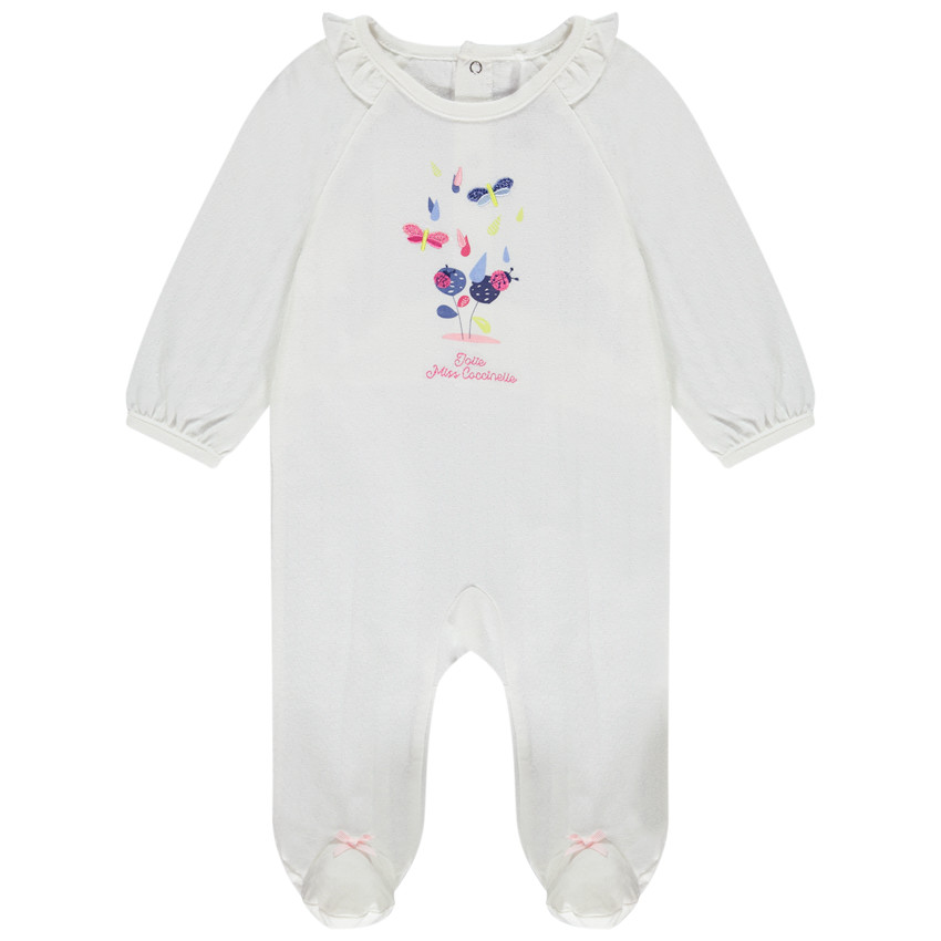 Dors-bien en jersey fantaisie avec broderies et print pour bébé fille 
