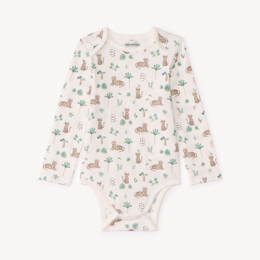 Lot de 5 bodies manches longues Léopard pour bébé garçon avec ouvertures différentes selon l'âge 