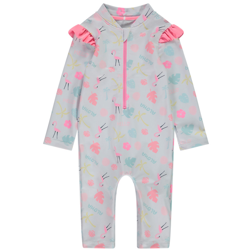 Combinaison anti-UV imprimé flamant rose pour bébé fille 