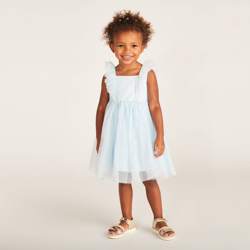 Glitterende tule jurk met vlindermouwen voor babymeisjes 