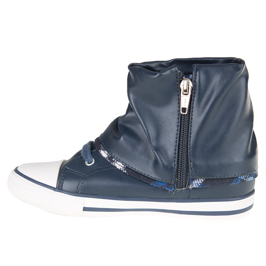 Hoge sneakers met omslag, rits, veters en gesp 