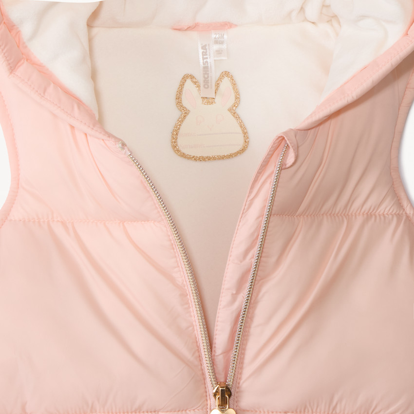 Donsjas mouwloos met speelse kap voor babymeisje 