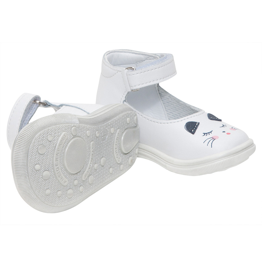 Babies en cuir avec lanière à scratch et print chat 