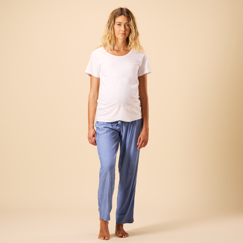 Zwangere gestreepte pyjamabroek met hoge hoofdband 