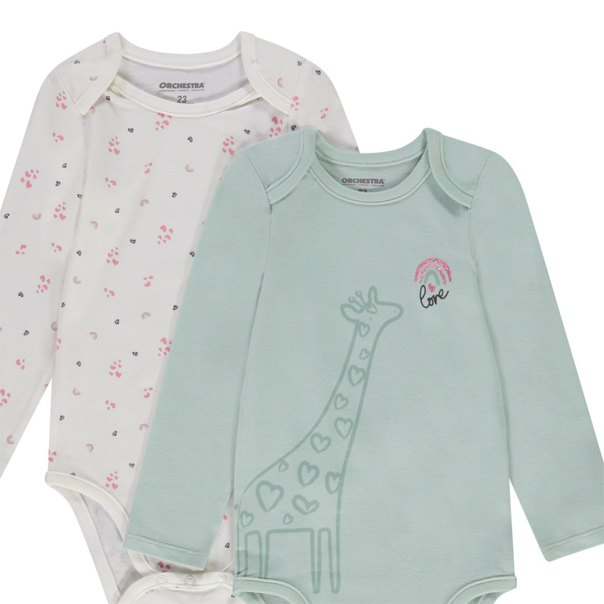 Set van 5 lange mouwen rompers voor meisjes met verschillende openingen afhankelijk van de leeftijd 