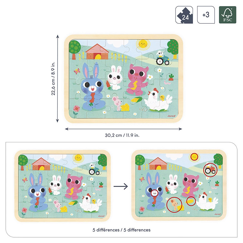 Puzzle en bois 24pcs À La ferme 