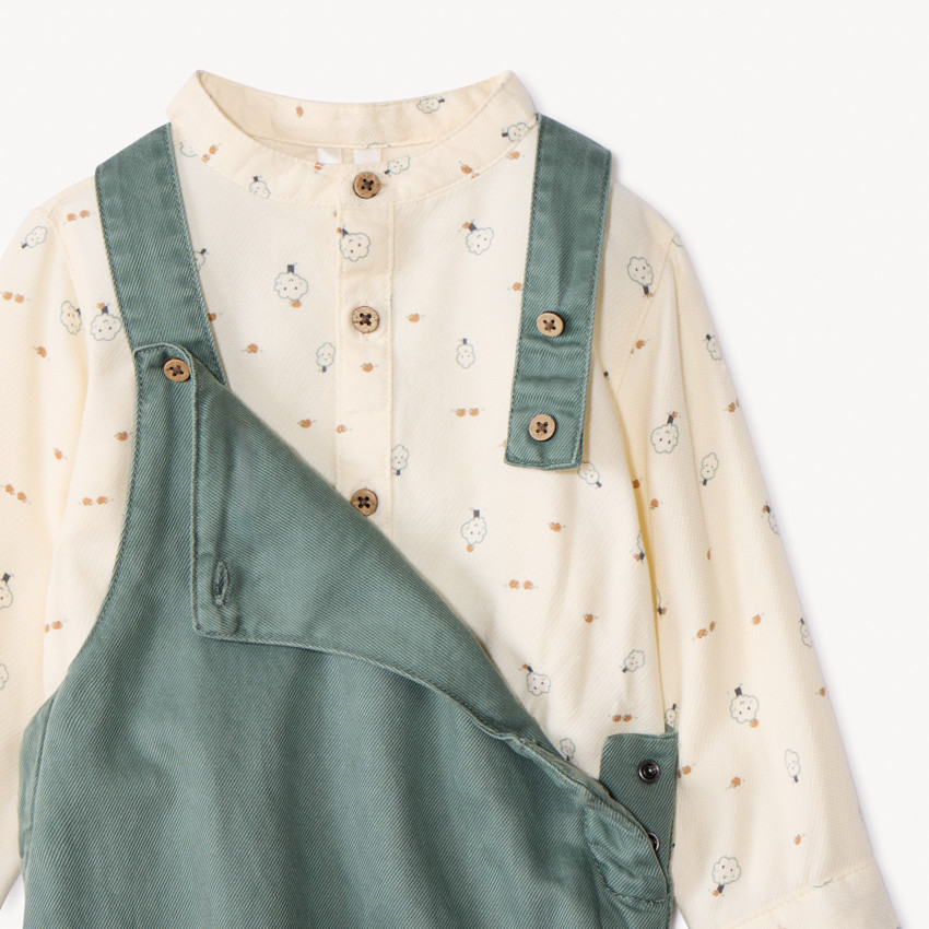 Ensemble long salopette + chemise imprimée pour bébé garçon 