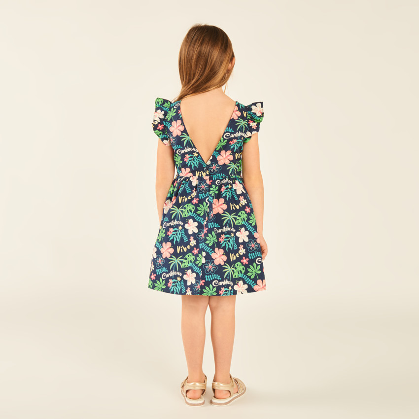 Robe manches courtes imprimée fleurie à dos nu pour fille 