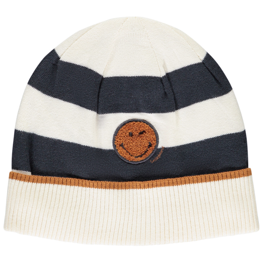 Muts met strepen en geborduurd patch van SmileyWorld voor jongen 