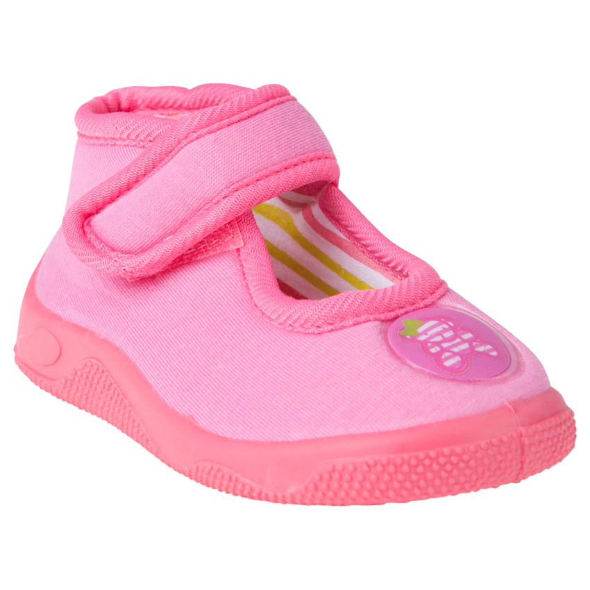 Chaussons babies montants roses unis avec patch nounours  