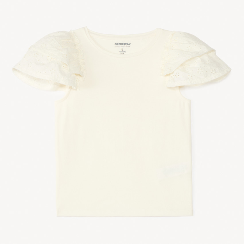 T-shirt manches courtes en broderie anglaise pour fille 