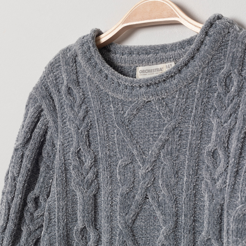 Robe manches longues en maille chenille bicolore pour enfant fille 