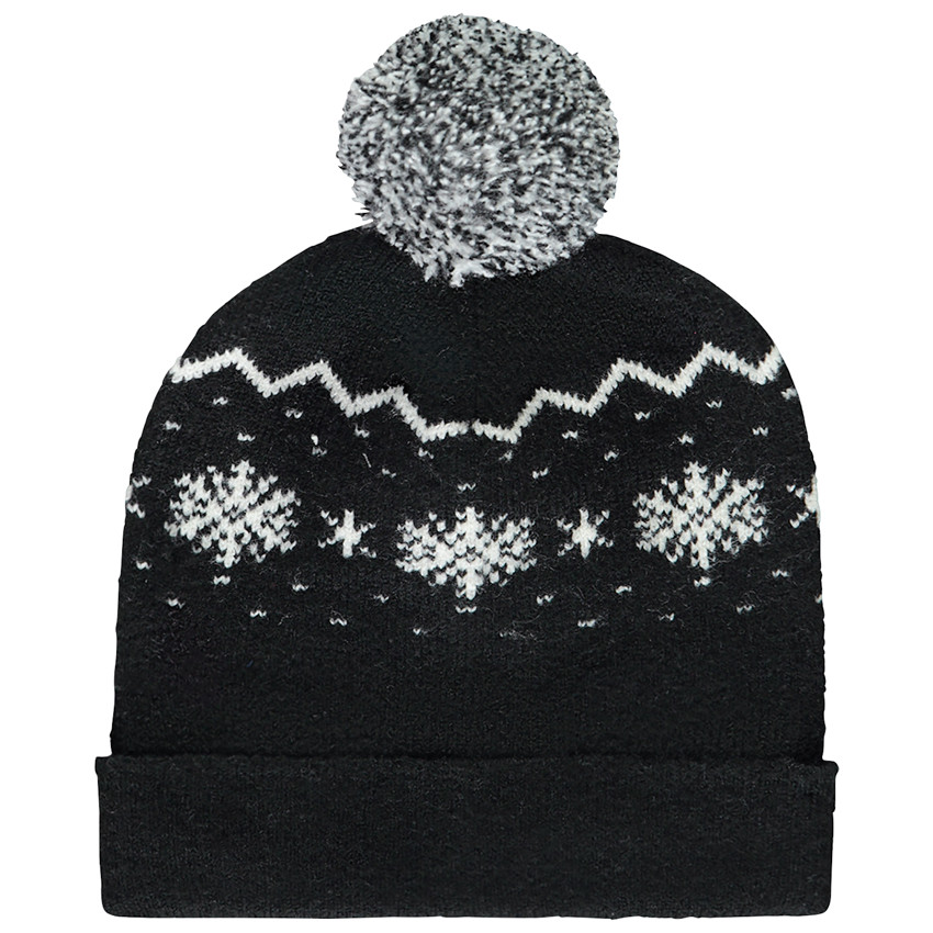 Bonnet fantaisie en tricot avec motifs flocon et pompon  