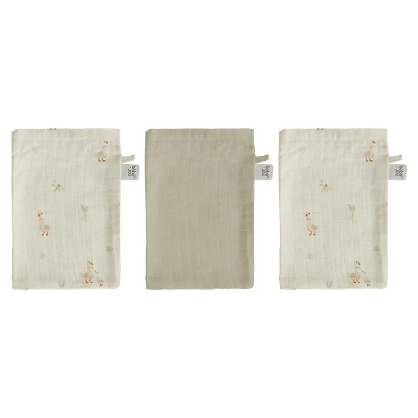 Lot de 3 gants de toilette tetra Dear Goose Ecru 