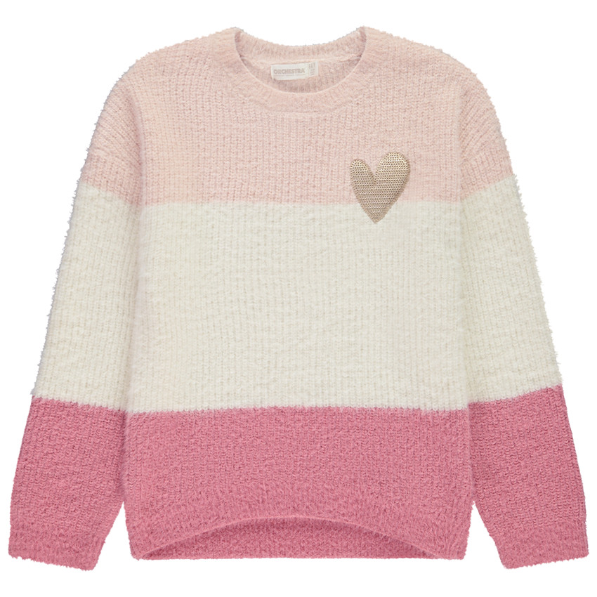 Pull en tricot poilu multipoint effet colorblock et sequins pour fille 