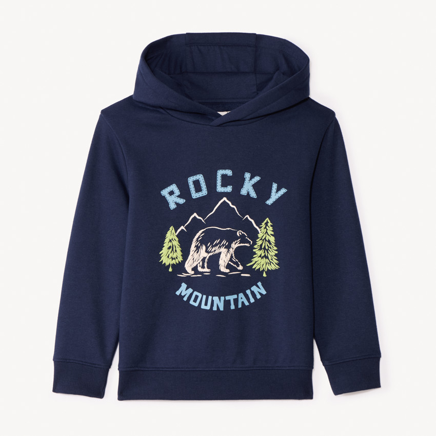 Sweatshirt in effen fleece met groot fantasieprint en puff print voor jongens 