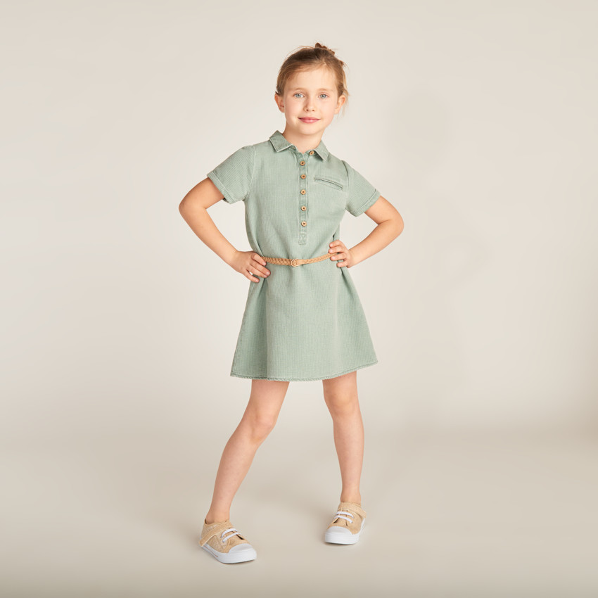 Robe chemise à manches courtes avec ceinture pour fille 