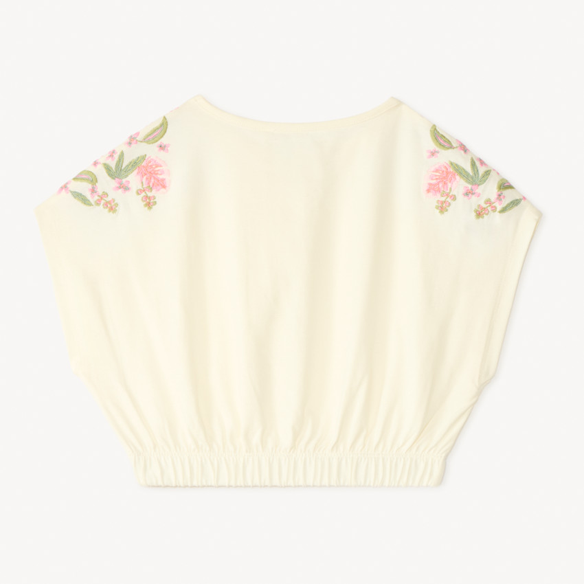 T-shirt manches courtes oversize crop top avec fleurs brodées pour fille 