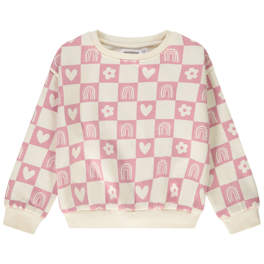 Sweat oversize imprimé damier fantaisie pour fille 