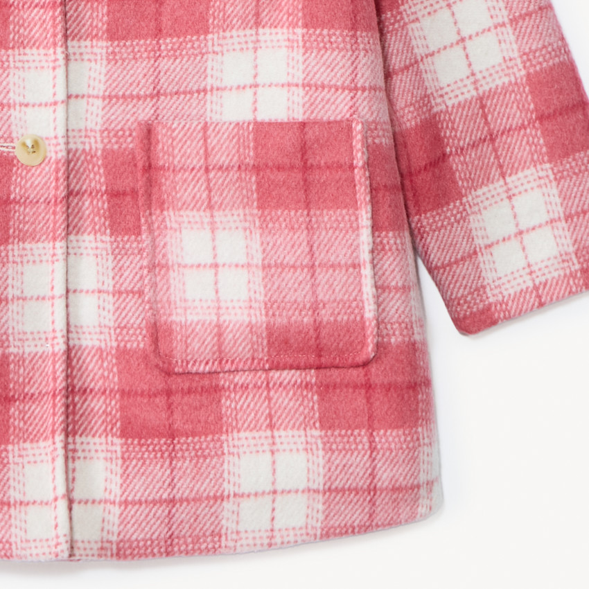 Evolutieve jas van wollen drap met roos geruit patroon voor meisjes 