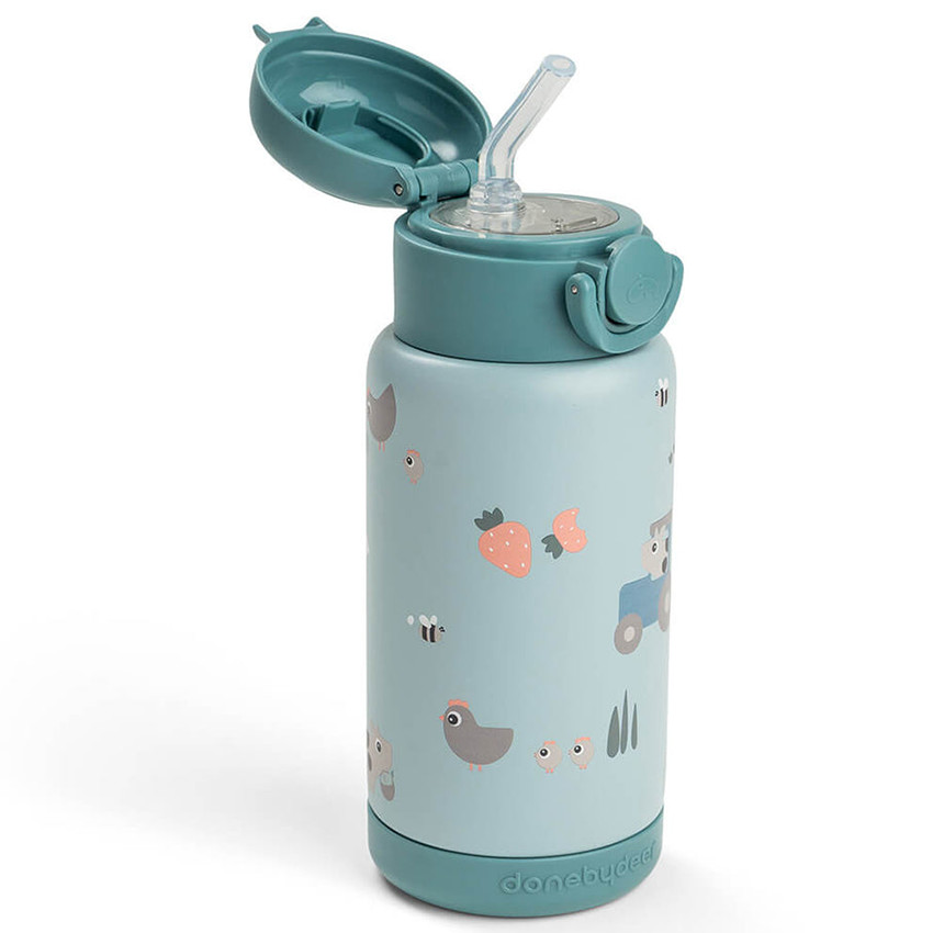 Drinkfles isothermish met rietje 340ml Tiny Farm Blauw 