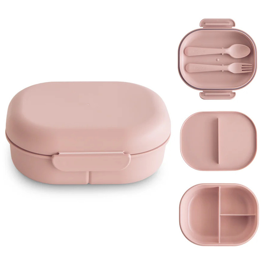 Lunchbox met compartimenten en bestek Blush 