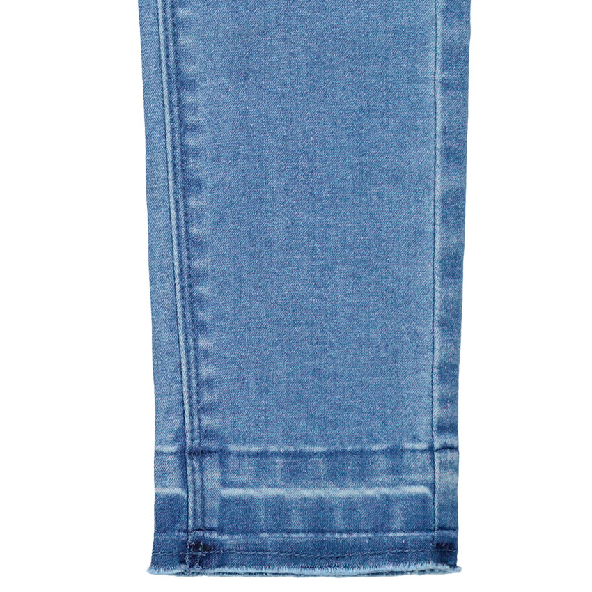 Jean effet used à ceinture pailletée argentée et badges Minnie Disney 