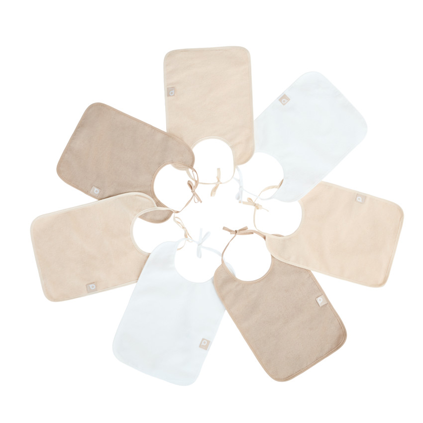 Lot de 7 bavoirs grand modèles - Beige 