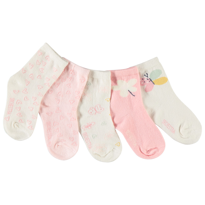 Lot de 5 paires de chaussettes motifs cœurs/papillons pour bébé fille 