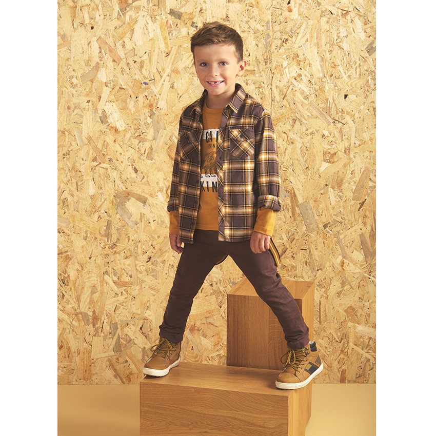 T-shirt manches longues en coton jaune pour enfant garçon 