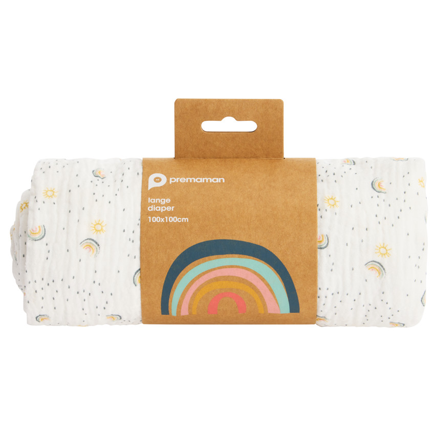 Lange katoenen gaas 100 x 100 cm met regenbogenprint 