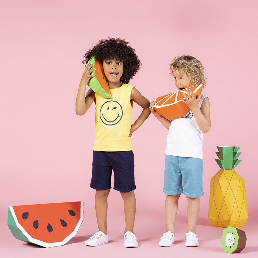 Effen geel topje met SmileyWorld-print 