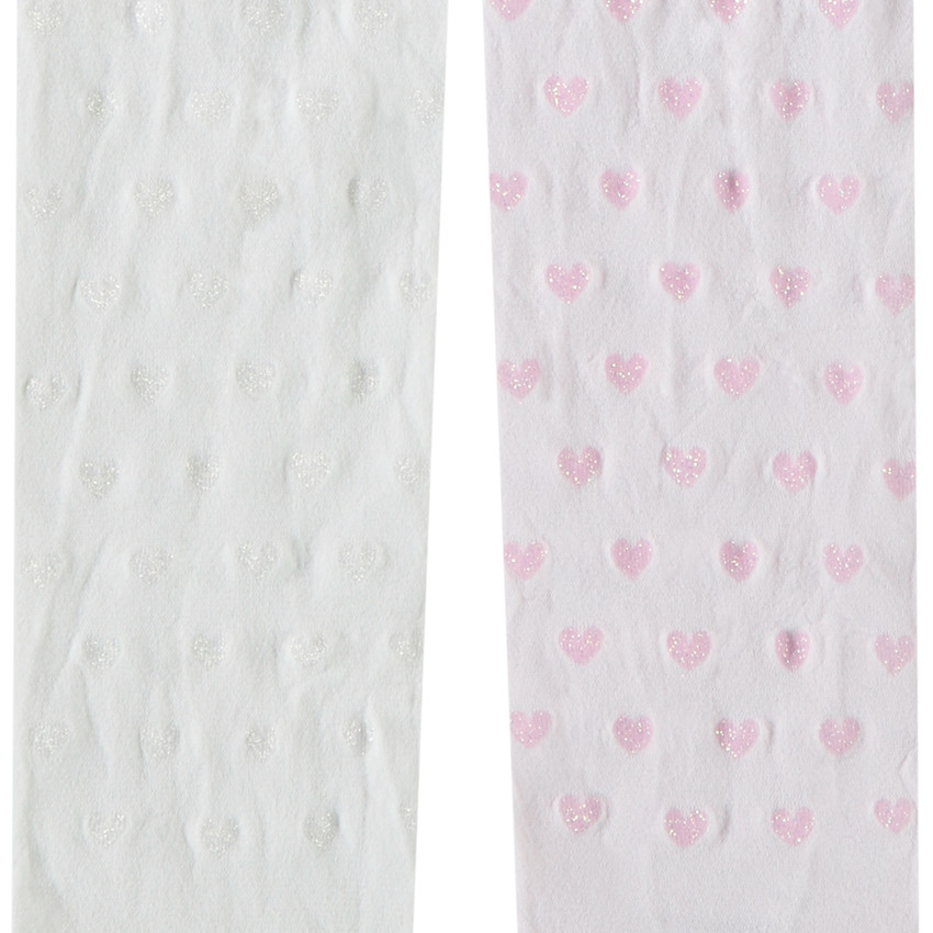 Lot de 2 collants fins motif cœurs pailletés pour bébé fille 