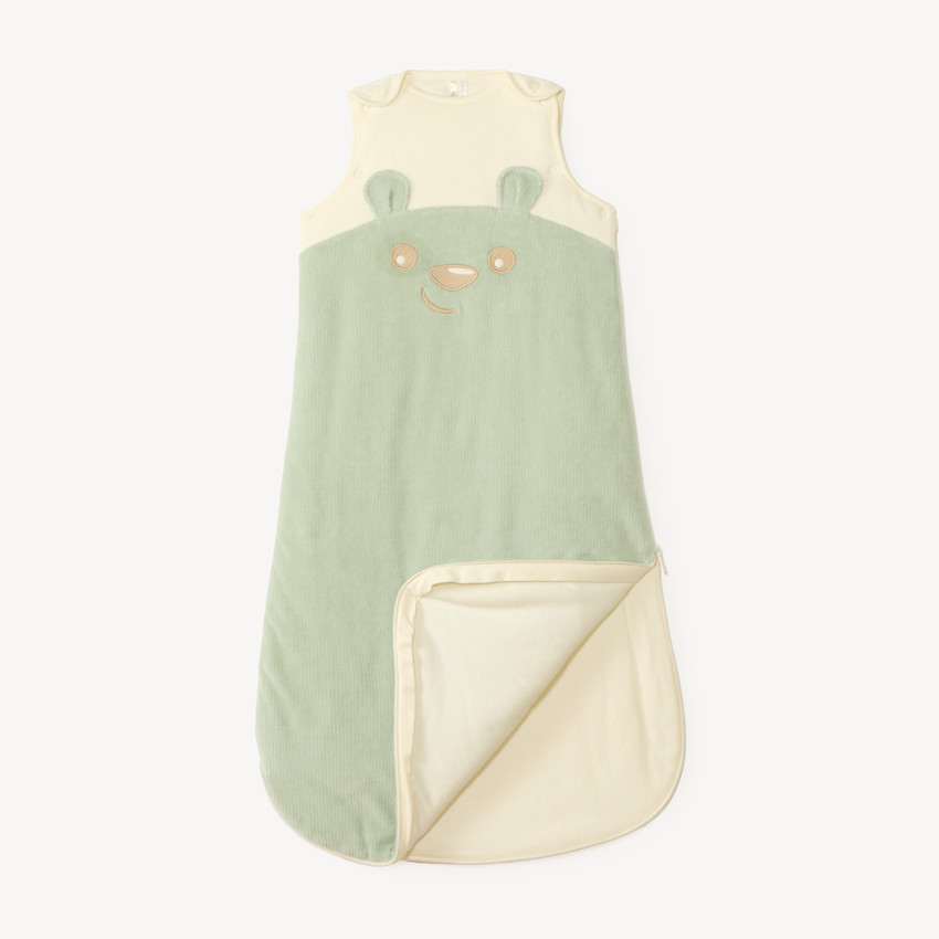 Velours slaapzak met afneembare mouwen, teddybeer borduursel TOG 3 voor babyjongen. 