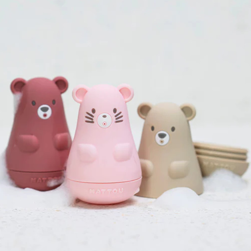 Jouet de bain -  Set de 3 - Silicone - Framboise/Rose clair/Sable 