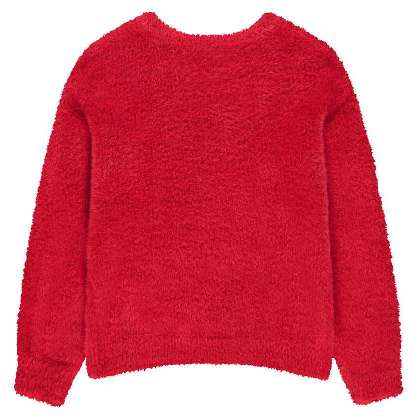 Pull en tricot pelucheux renne de Noël pour fille 