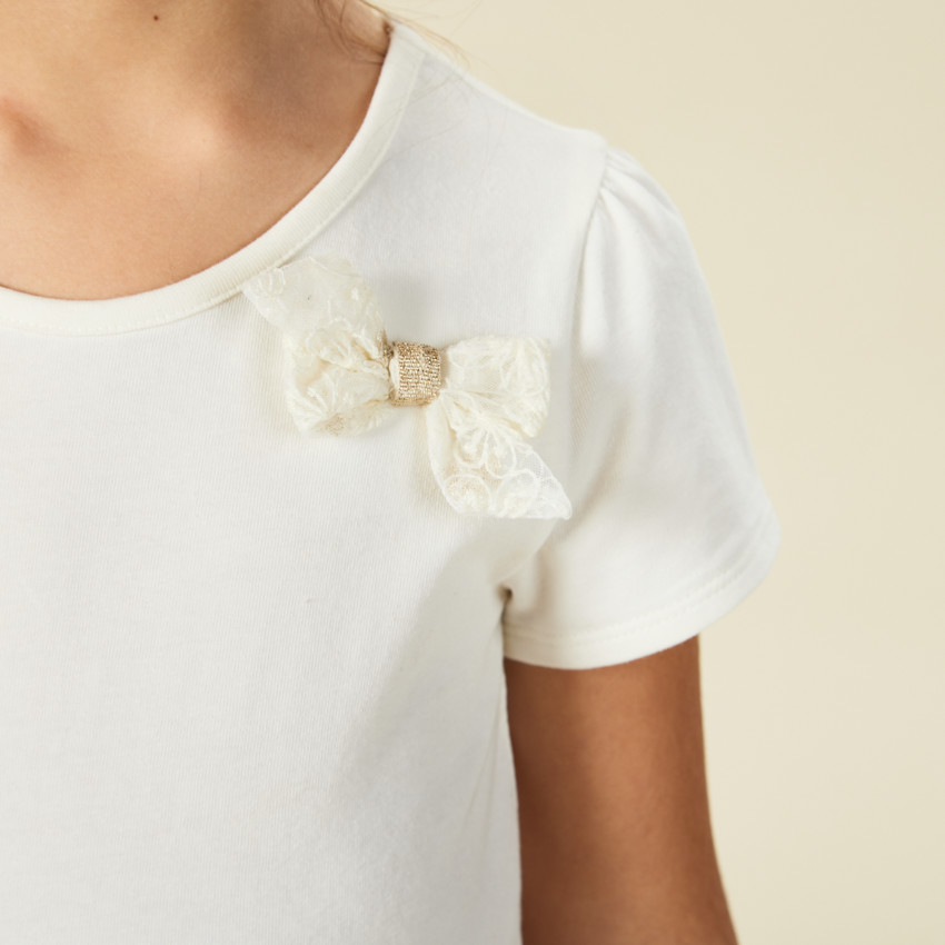 Ceremoniejurk met korte mouwen 2-in-1 effect in geborduurde tule voor meisjes 