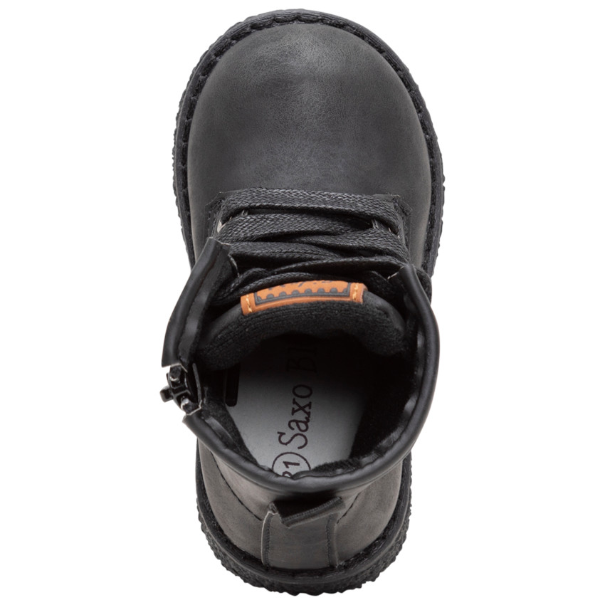 Laarsjes met ledereffect, veters en rits met camel badge 