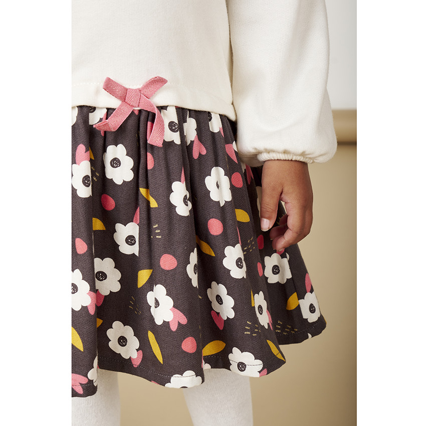 Robe manches longues 2 en 1 en molleton quilté imprimé fleuri pour bébé fille 