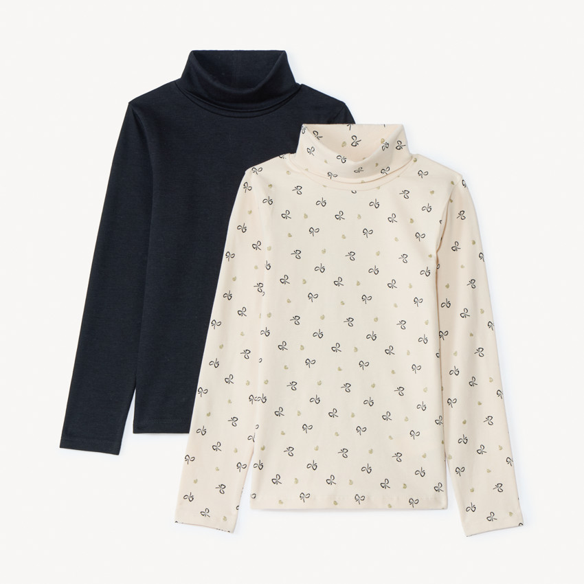 Set van 2 ondertruien met coltrui voor meisjes, een effen en een met print 