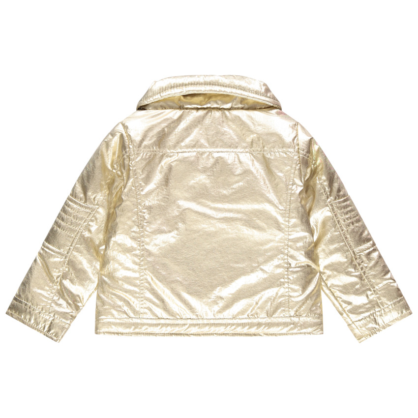 Perfecto métallisé à rivets dorés et poches zippées 