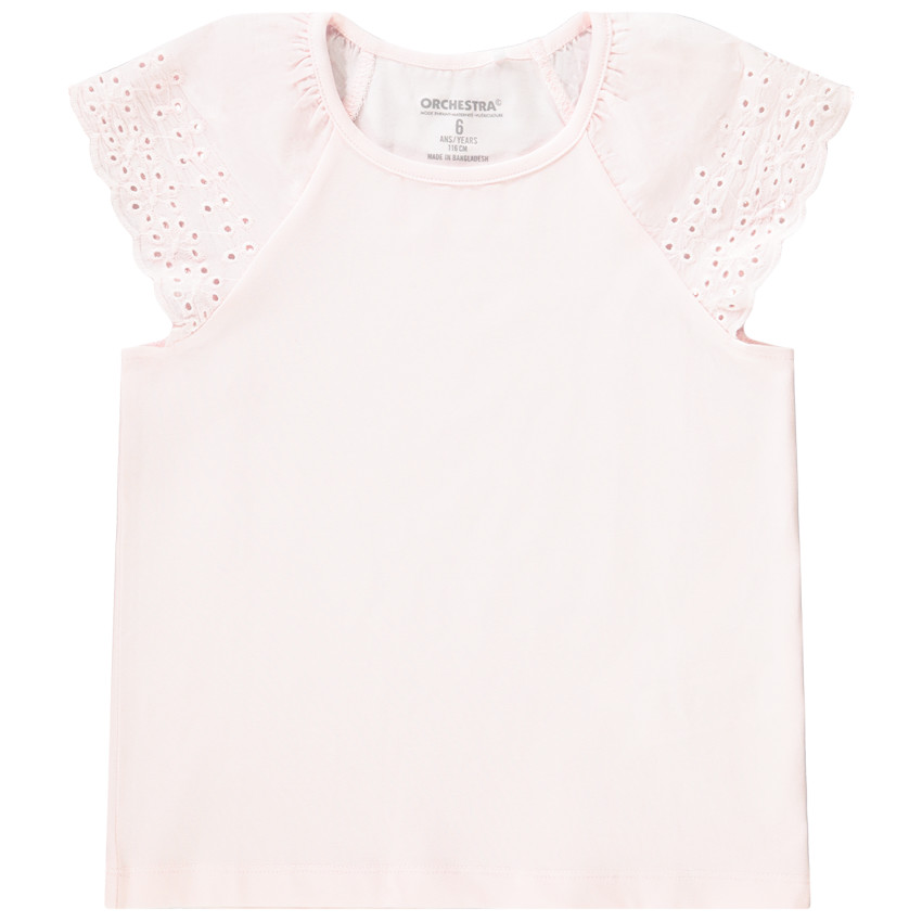 T-shirt met korte mouwen in Engels borduursel effen voor meisjes 