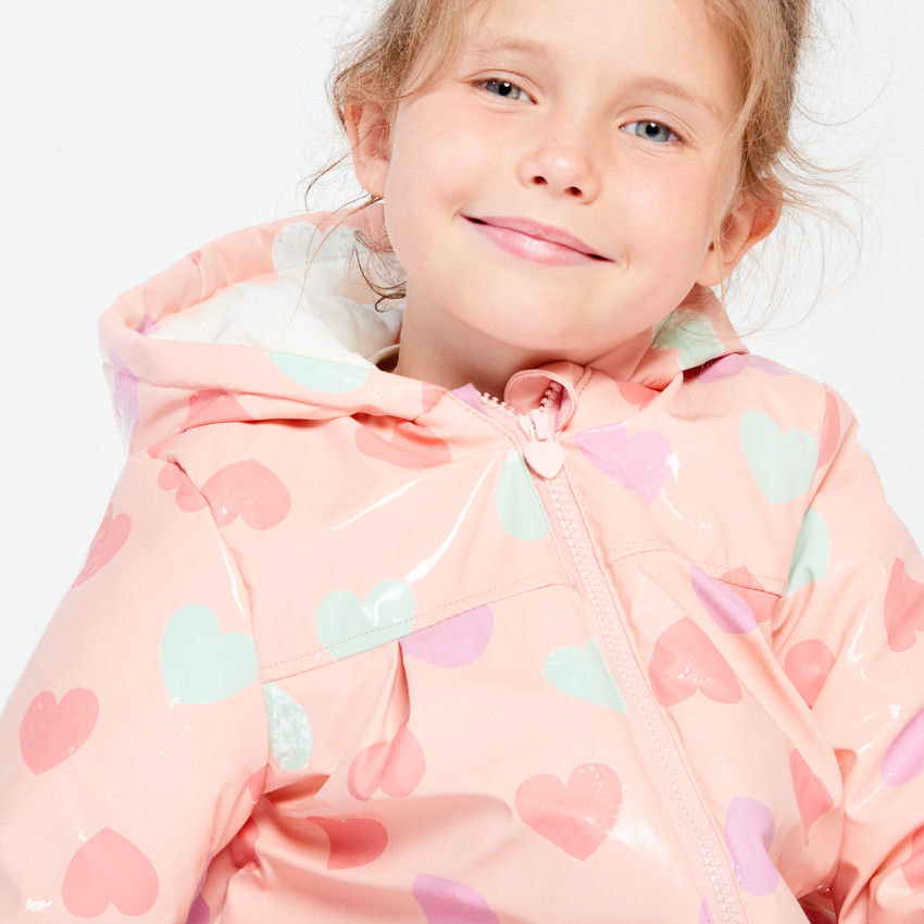Parka gomme à couleur changeante imprimé cœurs pour fille 