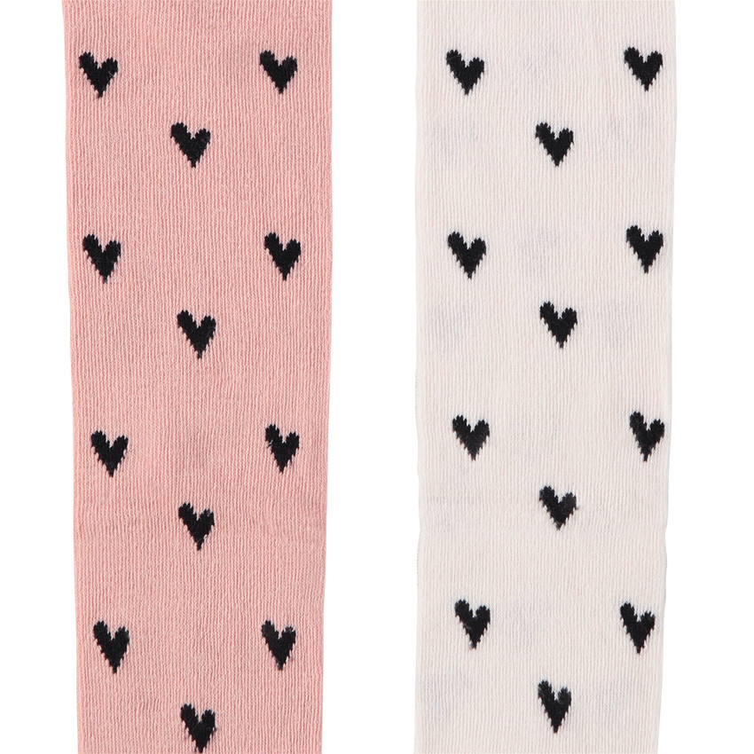 Lot de 2 paires de collants épais imprimé coeurs pour fille 