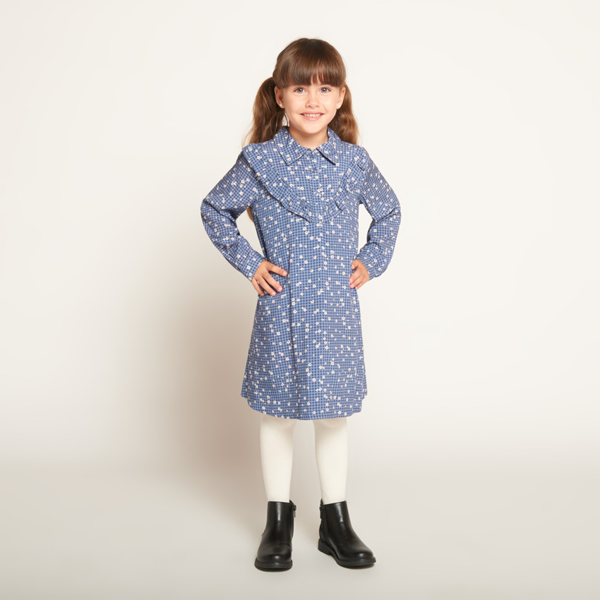 Robe manches longues à carreaux imprimé fleurs fille 