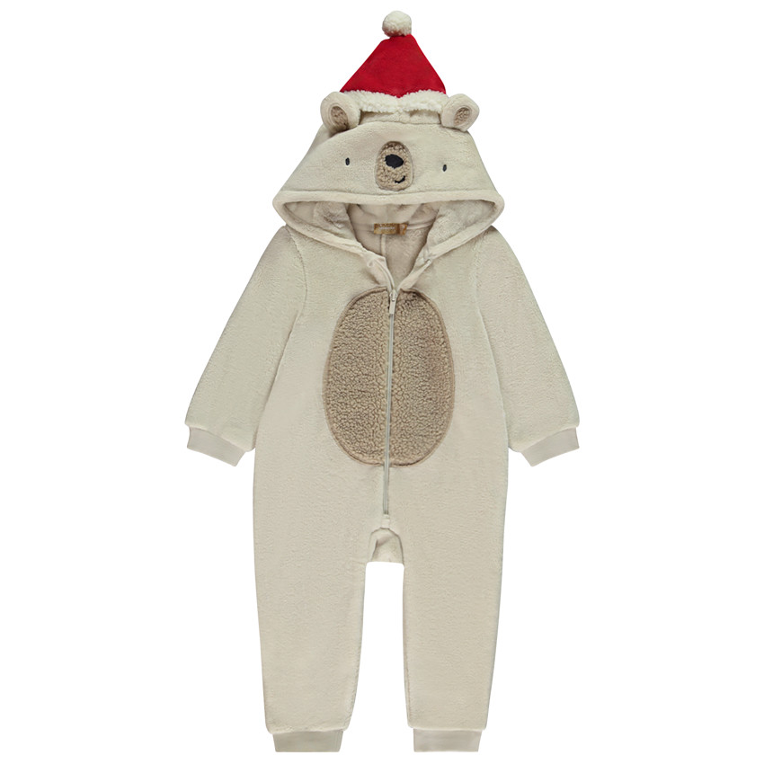 Pyjama topper met speelse beer, kap en kerst muts voor jongen 